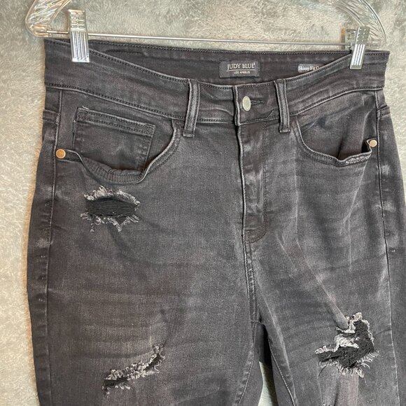 Judy Blue Women Skinny Fit Capri Destroyed High Rise Stretch Black Denim 16W - Picture 3 of 14
